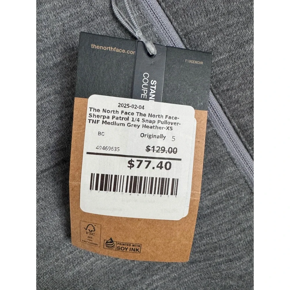 The North Face Sherpa Patrol 1/4 Snap Pullover Heather‎ Grey Fleece Mens XS NEW
